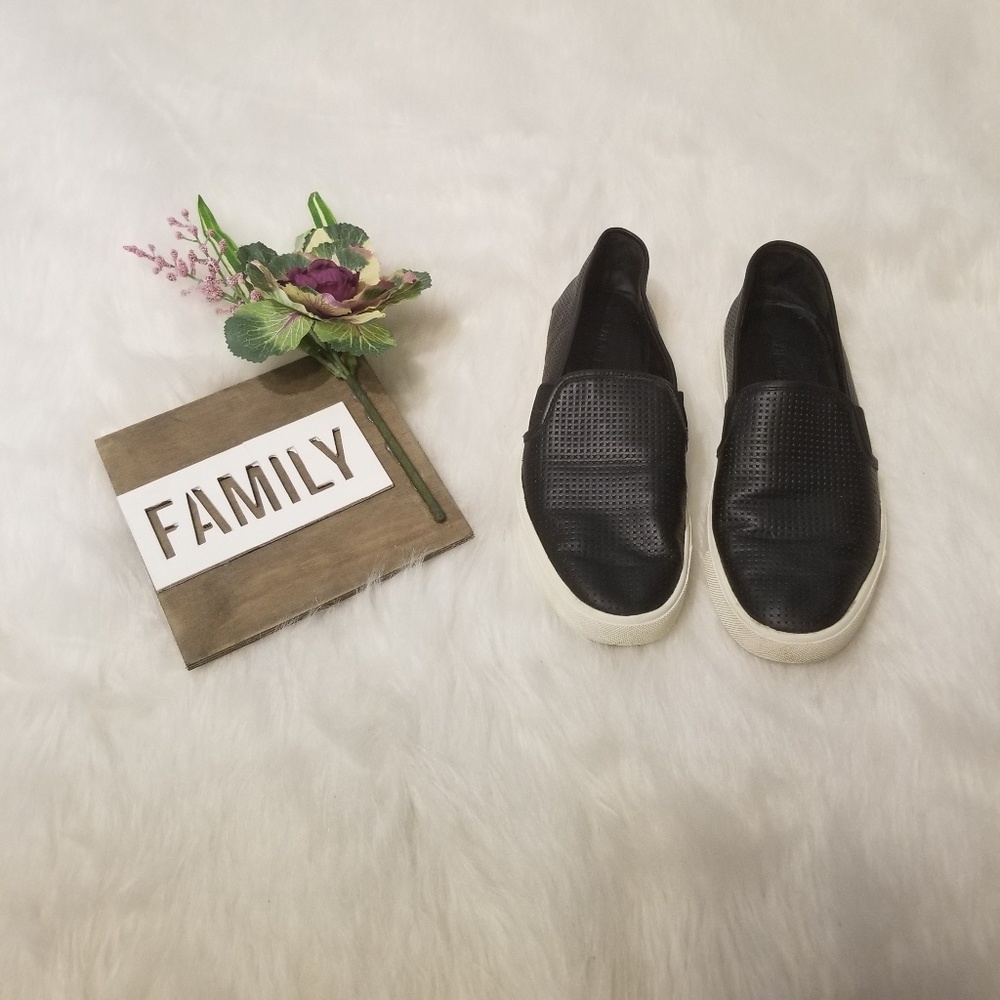 Vince Black Leather Perforated Loafers